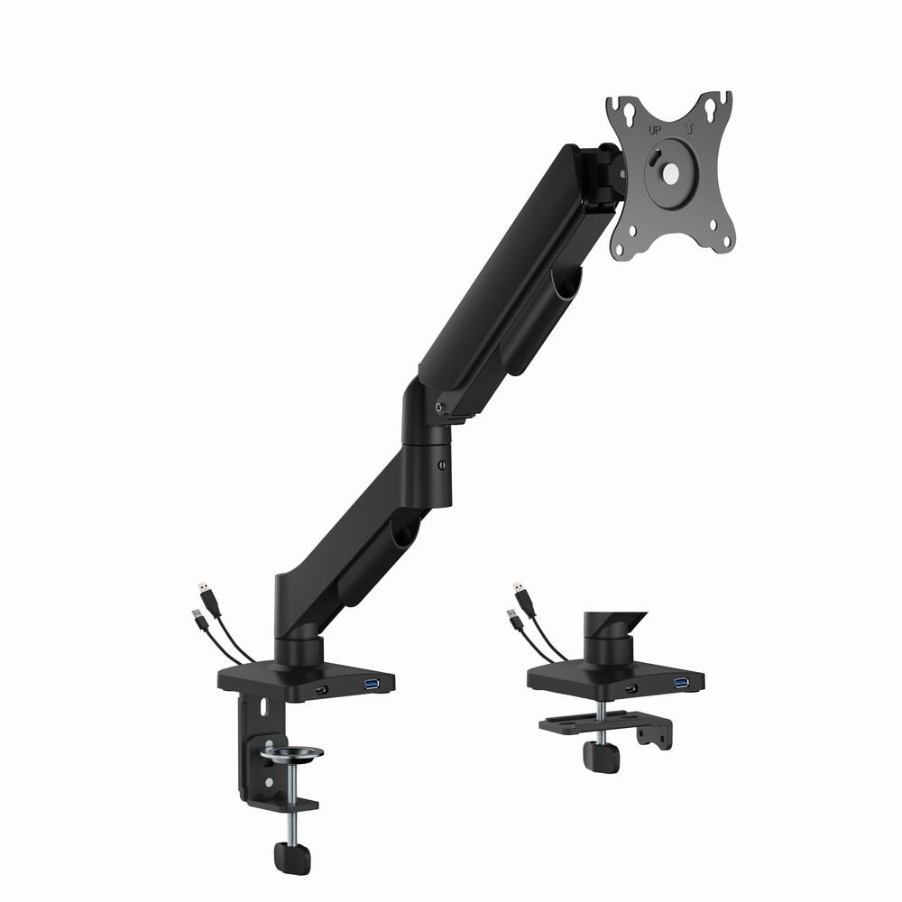 Skærmarm til skrivebord - Gembird, justerbar med USB-porte, 17-32", sort Skærmarm til skrivebord - Gembird, justerbar med USB-porte, 17-32", sort