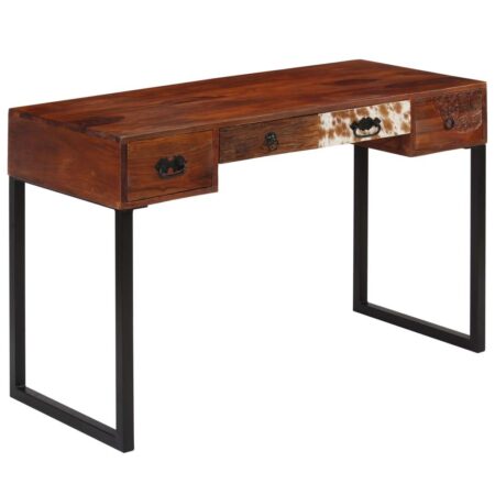 Skrivebord i massivt akacietræ med ægte læder 117 x 50 x 76 cm