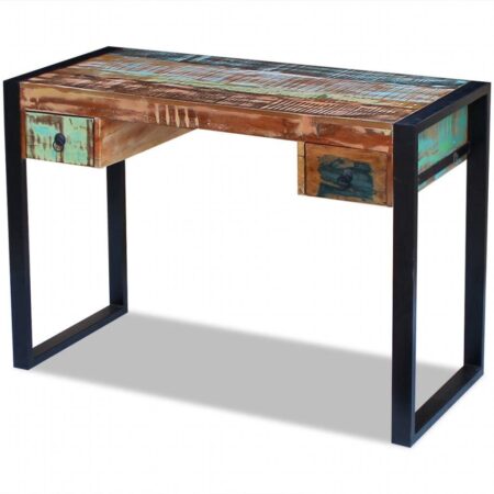 Skrivebord i massivt genbrugstræ med stålstel - 110 × 50 × 77 cm