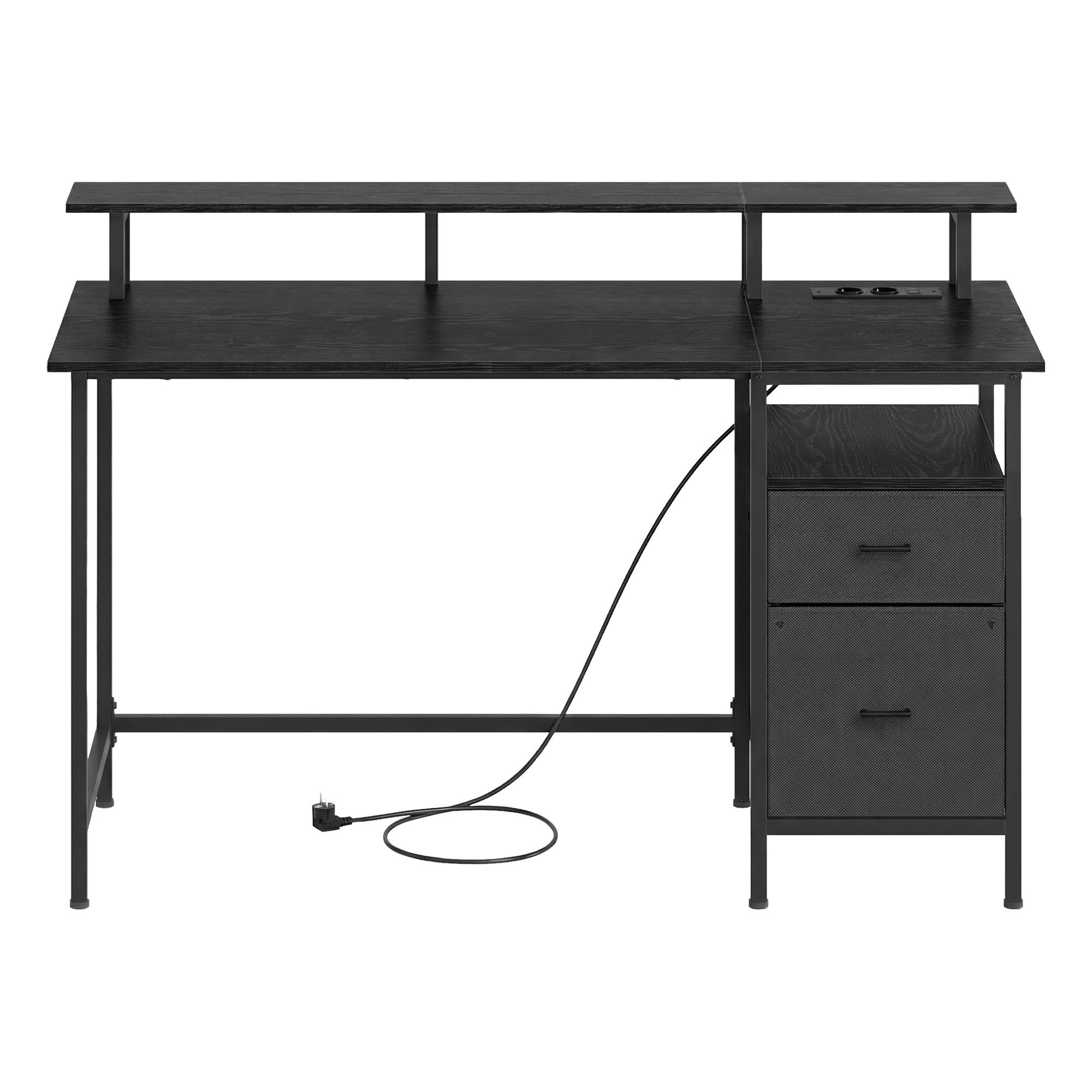 Skrivebord med stofskuffer, skærmhylde og LED-lys 135 × 55 × 90 cm - ibenholt sort Skrivebord med stofskuffer, skærmhylde og LED-lys 135 × 55 × 90 cm - ibenholt sort