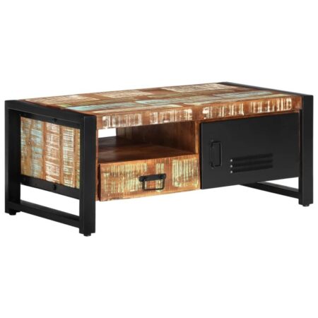 Sofabord 100 x 50 x 41 cm i massivt genbrugstræ med opbevaring