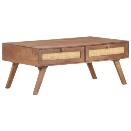 Sofabord 100×60×40 cm i massivt mangotræ med 2 skuffer