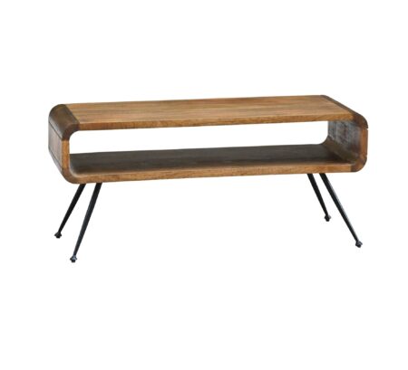 Sofabord 105 cm i Massivt Mangotræ og Metal - Rektangulært Designbord med Hylde