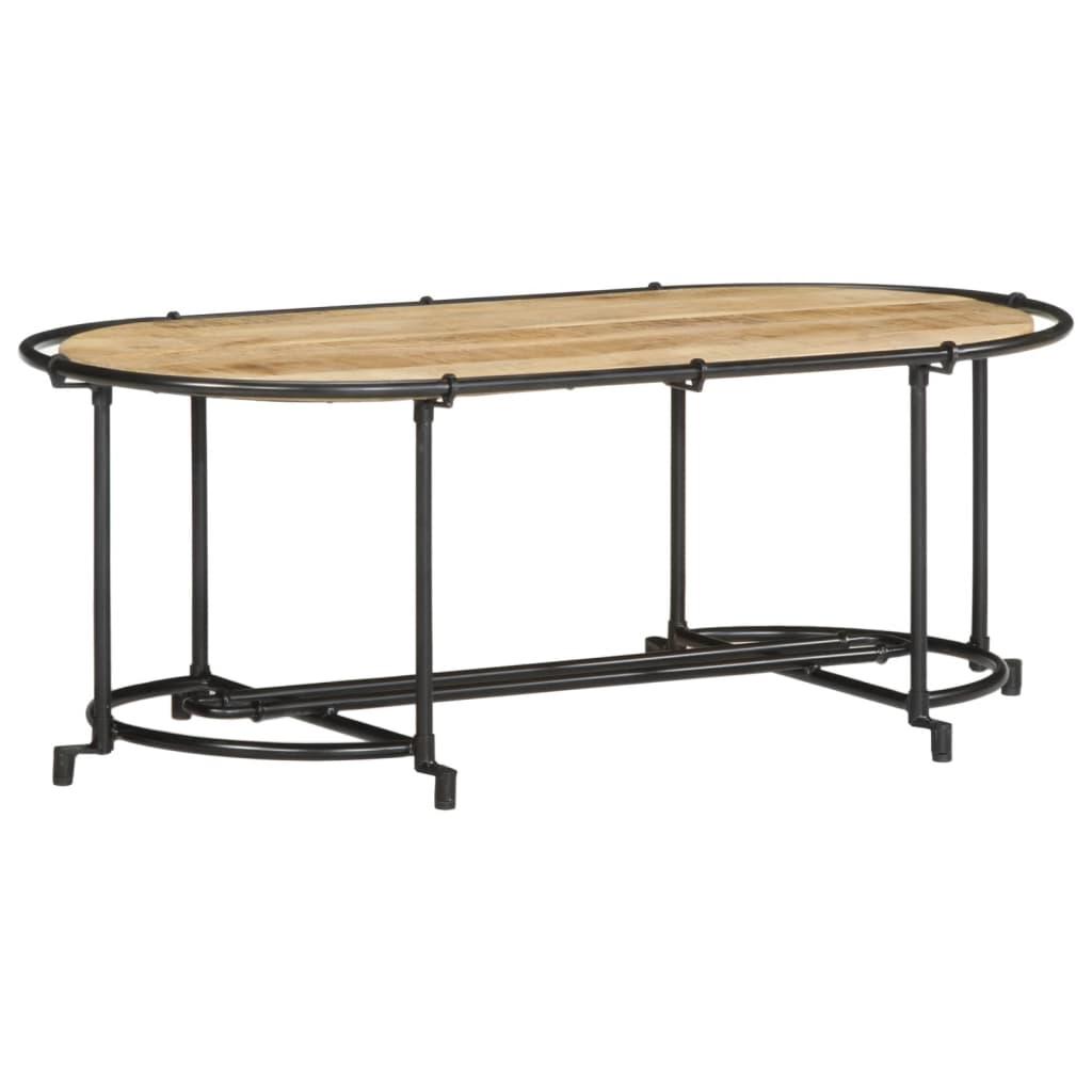 Sofabord 110 × 55 × 40 cm i massivt ru mangotræ med jernstel - brun/sort Sofabord 110 × 55 × 40 cm i massivt ru mangotræ med jernstel - brun/sort