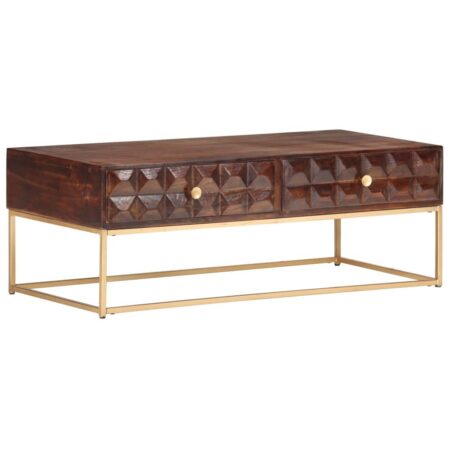 Sofabord 112×50×40 cm i massivt mangotræ med 2 skuffer