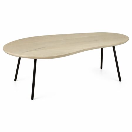 Sofabord 122 cm i Massivt Mangotræ White Wash - Nyreformet Designbord med Metalben