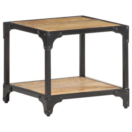 Sofabord 40×40×36 cm i massivt ru mangotræ med jernstel