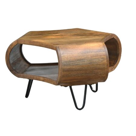 Sofabord 60 cm i Massivt Mangotræ - Organisk Designbord med Opbevaring og Metalben