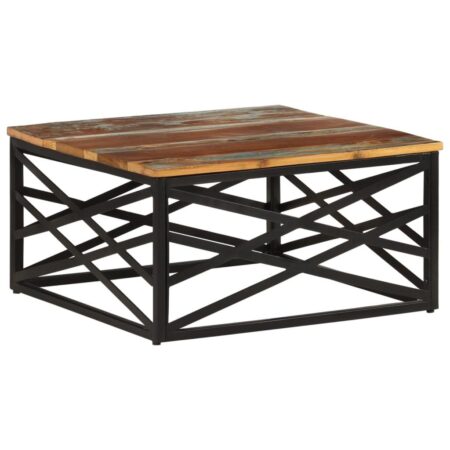 Sofabord 68 × 68 × 35 cm i massivt genbrugstræ med stålstel