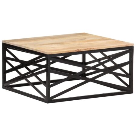 Sofabord 68×68×35 cm i massivt mangotræ med sort stålstel