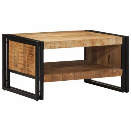 Sofabord 70 × 50 × 38 cm i massivt ru mangotræ med jernstel