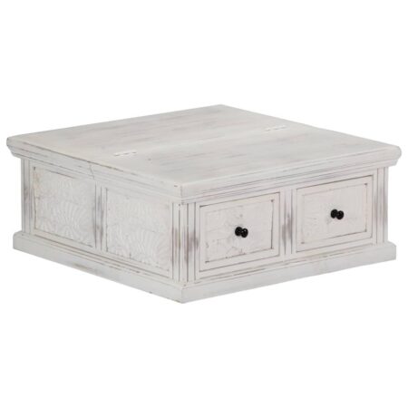 Sofabord 70×70×30 cm i massivt mangotræ - hvid, med skuffer