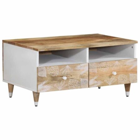 Sofabord 80 × 54 × 40 cm i massivt mangotræ med 2 skuffer