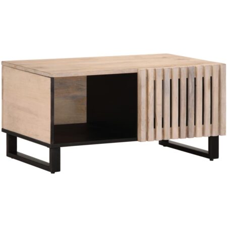 Sofabord 80×51×40 cm i massivt mangotræ - hvid, med opbevaring