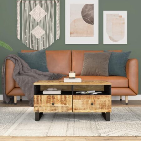 Sofabord 80×54×40 cm i massivt mangotræ med opbevaring