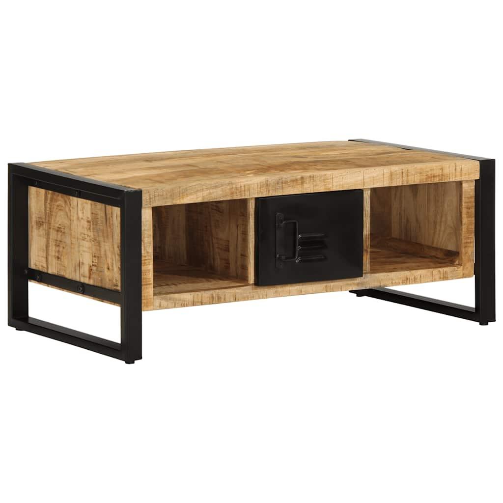 Sofabord 90 × 50 × 36 cm i massivt ru mangotræ - industrielt design Sofabord 90 × 50 × 36 cm i massivt ru mangotræ - industrielt design