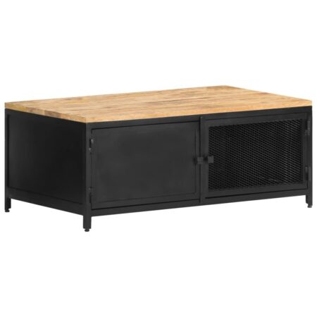 Sofabord 90 × 50 × 37 cm i massivt ru mangotræ - sort stel