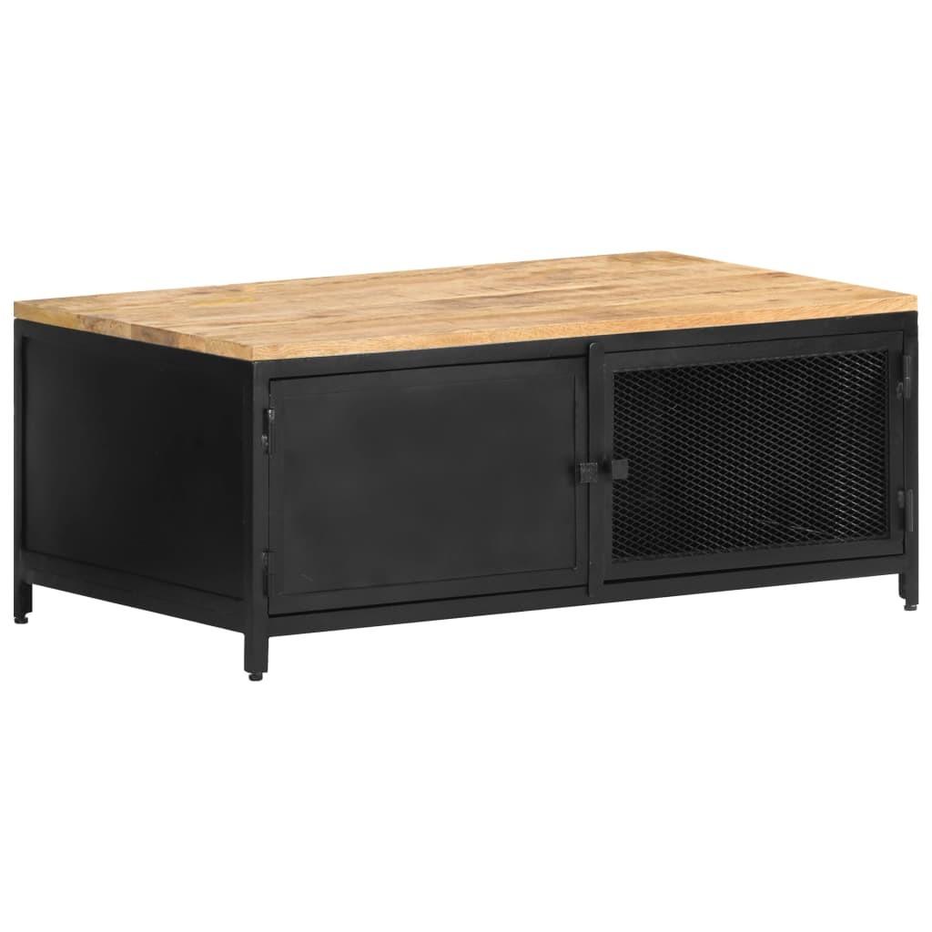Sofabord 90 × 50 × 37 cm i massivt ru mangotræ - sort stel Sofabord 90 × 50 × 37 cm i massivt ru mangotræ - sort stel