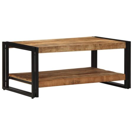 Sofabord 90×50×38 cm i massivt ru mangotræ med jernstel