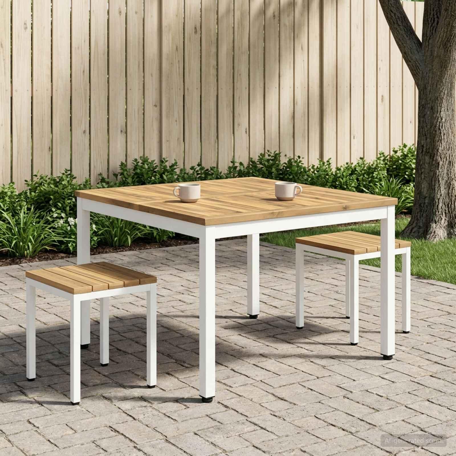 Sofabord hvid 100 x 100,5 x 45 cm i massivt akacietræ Sofabord hvid 100 x 100,5 x 45 cm i massivt akacietræ