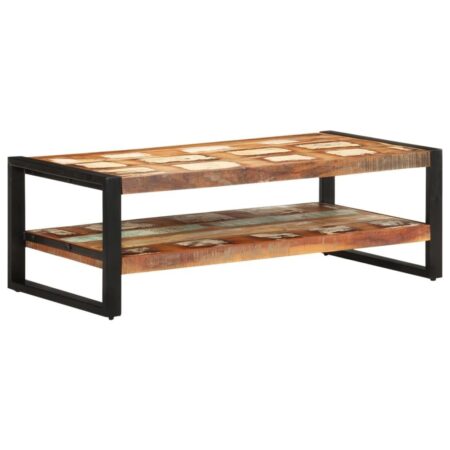 Sofabord i massivt genbrugstræ - 120 × 60 × 40 cm, 2 hylder