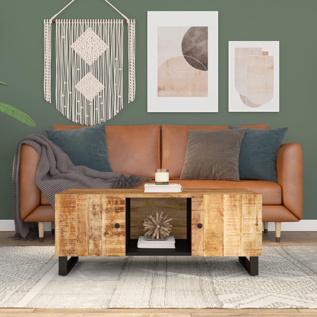 Sofabord i massivt mangotræ - 100 × 54 × 40 cm, med opbevaring og metalben Sofabord i massivt mangotræ - 100 × 54 × 40 cm, med opbevaring og metalben