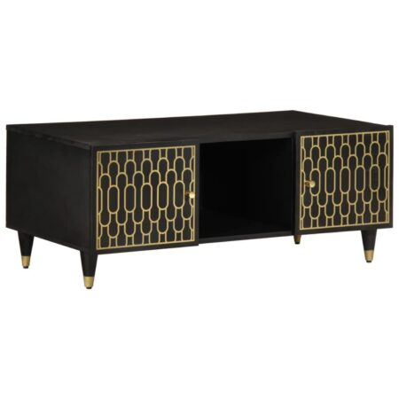 Sofabord i massivt mangotræ 100 × 54 × 40 cm - sort med messingdetaljer