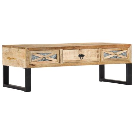 Sofabord i massivt mangotræ 110 x 50 x 38 cm med 3 skuffer
