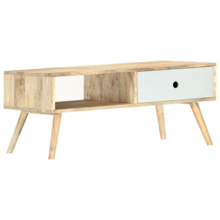 Sofabord i massivt mangotræ 90 × 50 × 40 cm - brun/hvid