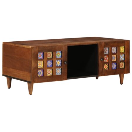 Sofabord i massivt mangotræ - brun, 100 × 54 × 40 cm med opbevaring