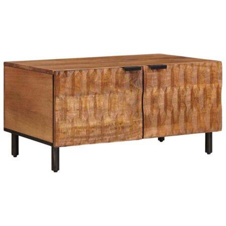 Sofabord i massivt mangotræ - brun, 80 × 50 × 40 cm med opbevaring
