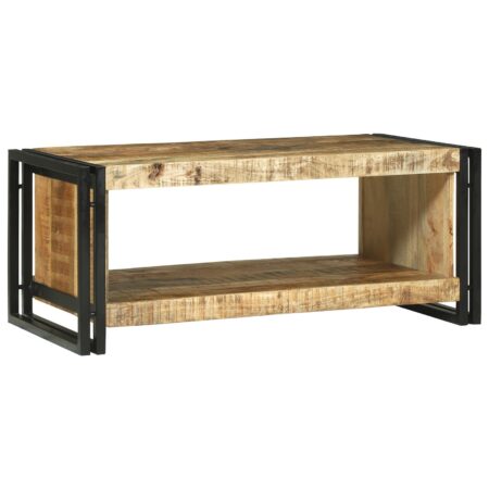 Sofabord i massivt mangotræ - brun 90 × 50 × 38 cm med hylde