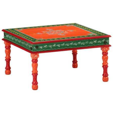 Sofabord i massivt mangotræ - håndmalet, orange 54×54 cm