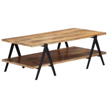 Sofabord i massivt mangotræ med hylde - 115 × 60 × 40 cm