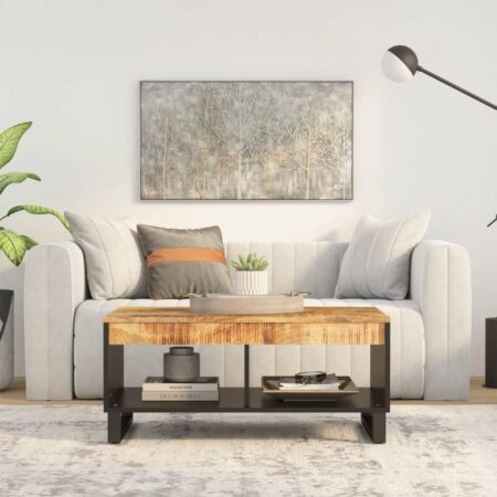 Sofabord i massivt mangotræ med jernben - 90 × 50 × 40 cm