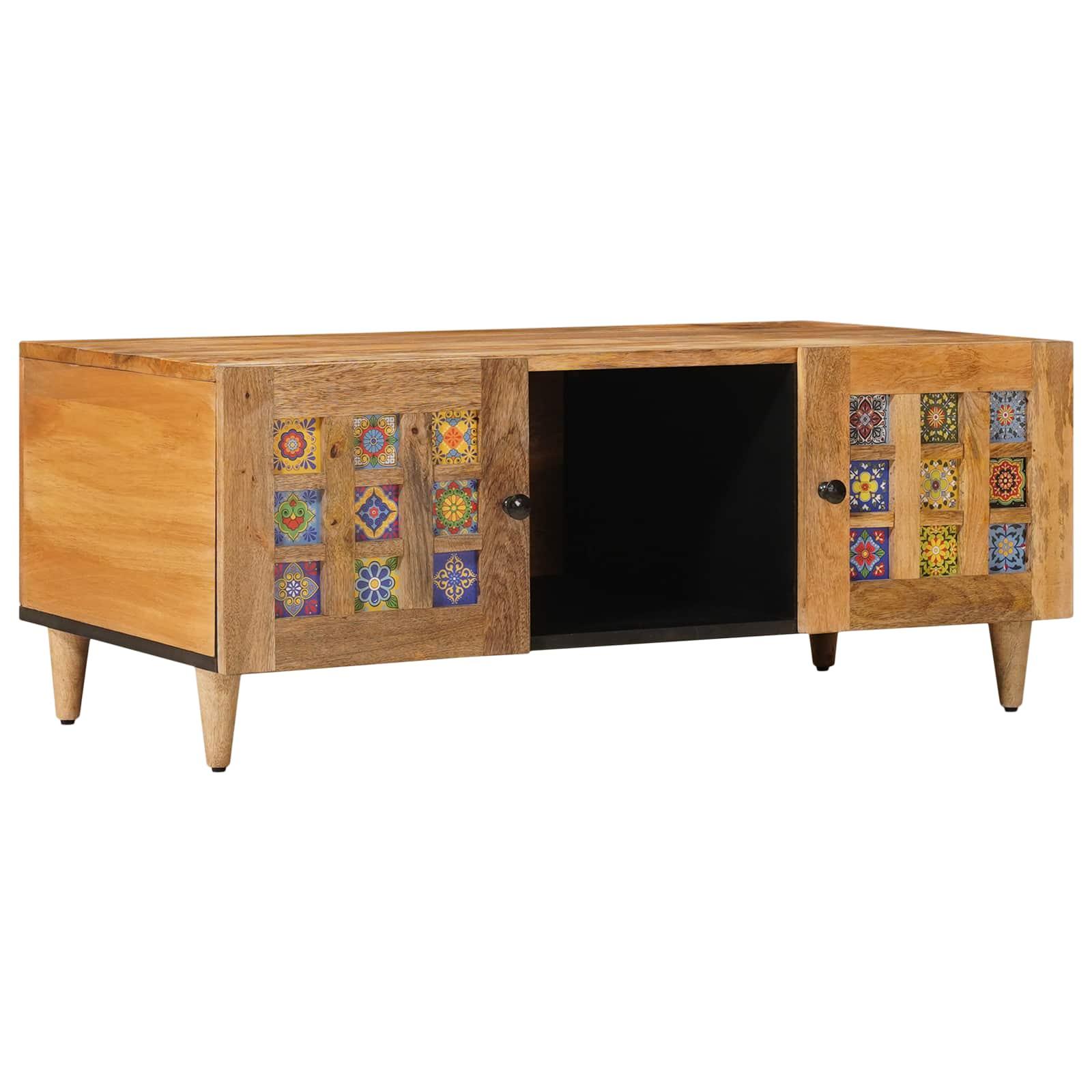 Sofabord i massivt mangotræ - natur, 100 × 54 × 40 cm, med opbevaring Sofabord i massivt mangotræ - natur, 100 × 54 × 40 cm, med opbevaring