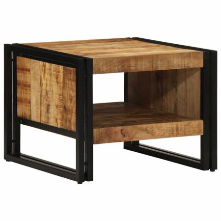 Sofabord i massivt ru mangotræ med jernstel - 50 × 50 × 38 cm