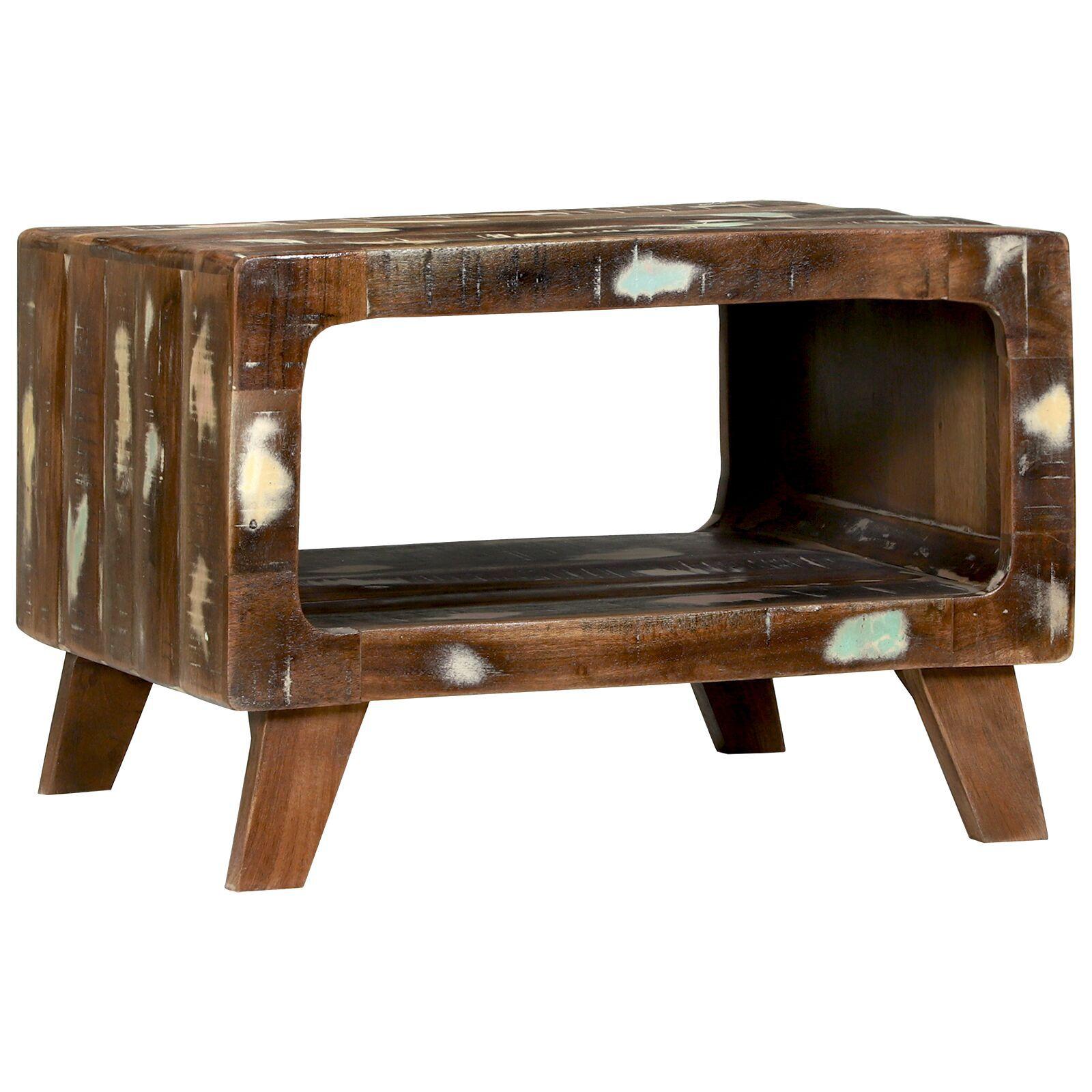 Sofabord i solidt genbrugstræ - flerfarvet 50 × 50 × 35 cm med hylde Sofabord i solidt genbrugstræ - flerfarvet 50 × 50 × 35 cm med hylde