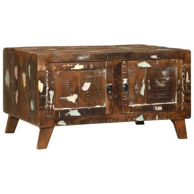 Sofabord i solidt genbrugstræ - flerfarvet, 80 × 54 × 45 cm med opbevaring