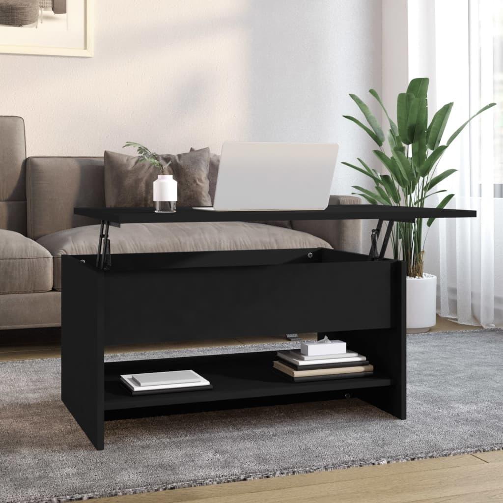 Sofabord med løftbar bordplade 80 x 50 x 40 cm i sort konstrueret træ Sofabord med løftbar bordplade 80 x 50 x 40 cm i sort konstrueret træ