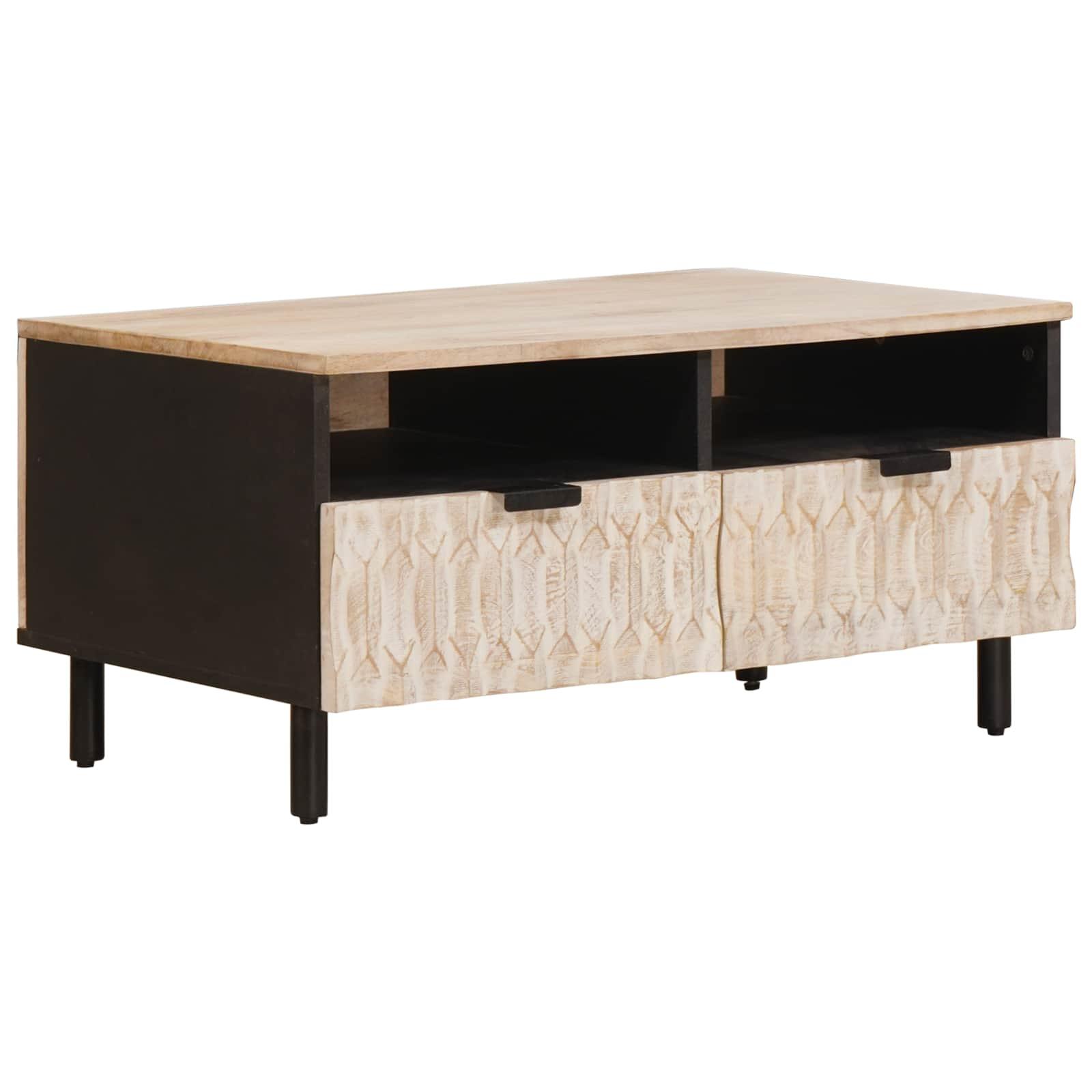 Sofabord med skuffer - hvidt mangotræ 80 × 54 × 40 cm Sofabord med skuffer - hvidt mangotræ 80 × 54 × 40 cm