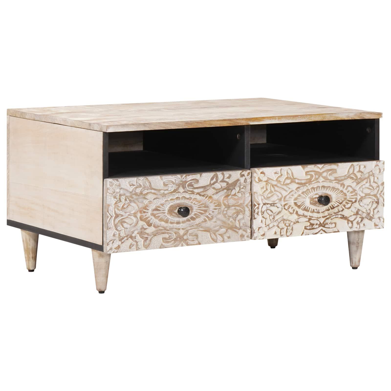 Sofabord med skuffer - hvidt massivt mangotræ 80 × 54 × 40 cm Sofabord med skuffer - hvidt massivt mangotræ 80 × 54 × 40 cm