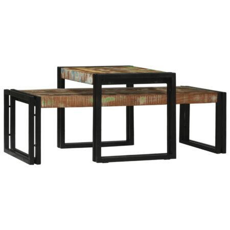 Sofaborde sæt - 2 stk i solidt genbrugstræ med stålramme, flerfarvet, 48 × 40 × 40 cm