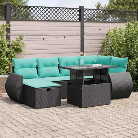 Sofaesæt til haven 7 dele med hynder og bord i polyrattan grå