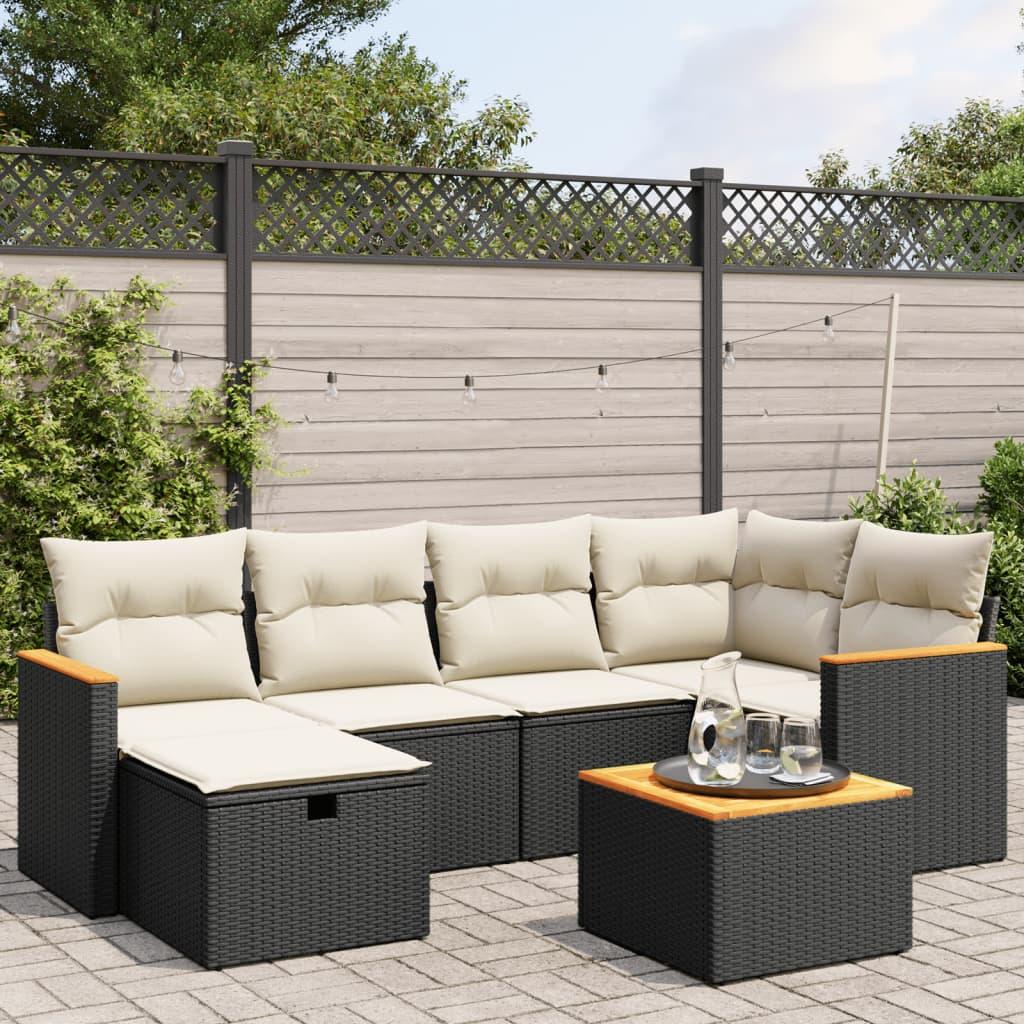 Sofasæt til haven 7 dele i polyrattan med hynder og bord - sort Sofasæt til haven 7 dele i polyrattan med hynder og bord - sort