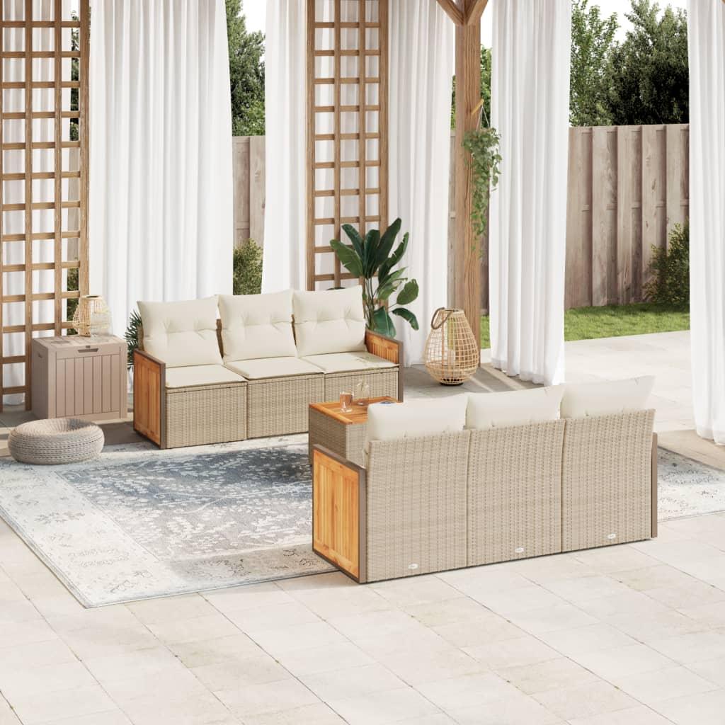 Sofasæt til haven 7 dele med hynder og bord i polyrattan - beige Sofasæt til haven 7 dele med hynder og bord i polyrattan - beige
