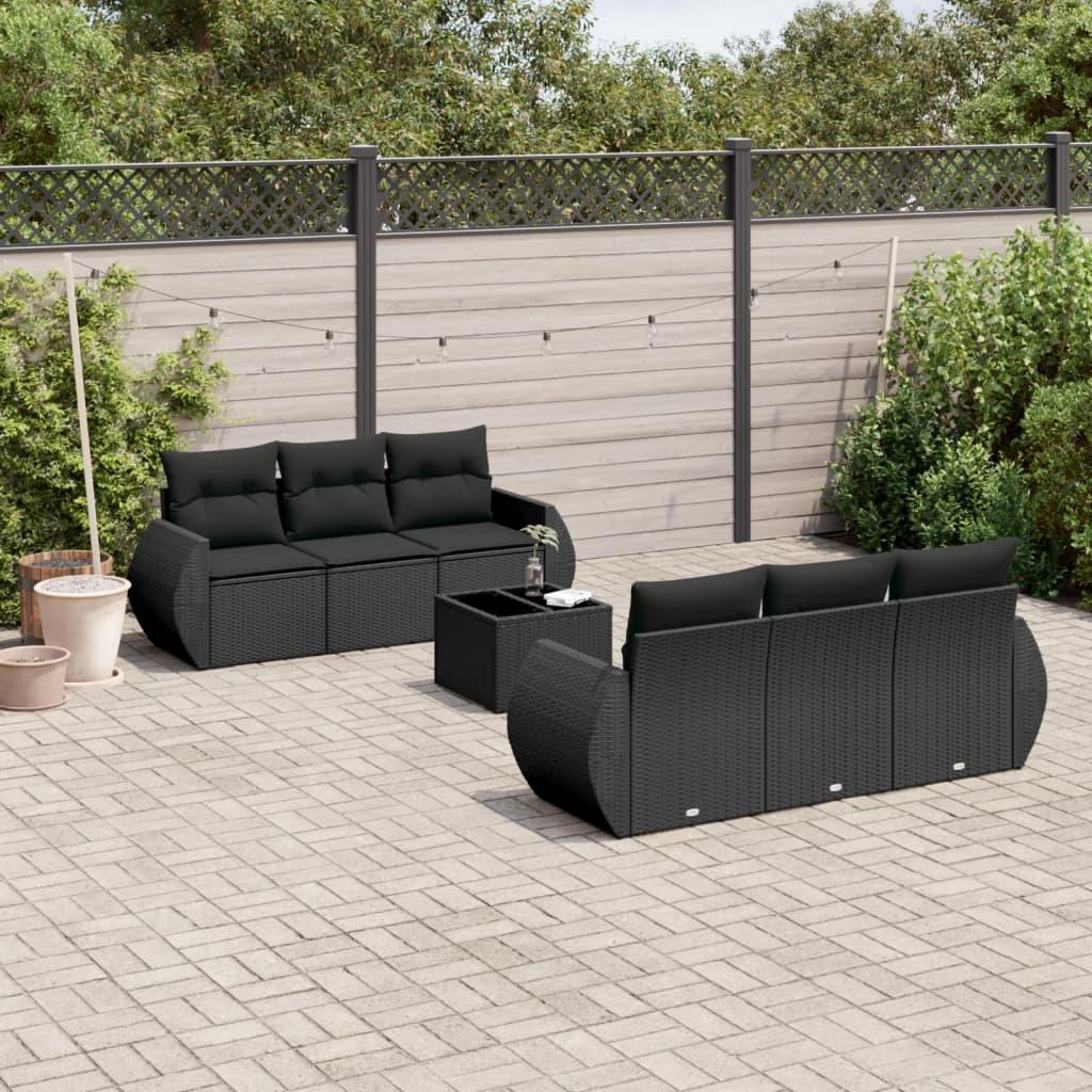Sofasæt til haven 7 dele med hynder og bord i polyrattan sort Sofasæt til haven 7 dele med hynder og bord i polyrattan sort