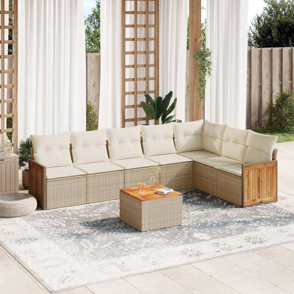 Sofasæt til haven 8 dele med hynder og bord i polyrattan beige Sofasæt til haven 8 dele med hynder og bord i polyrattan beige
