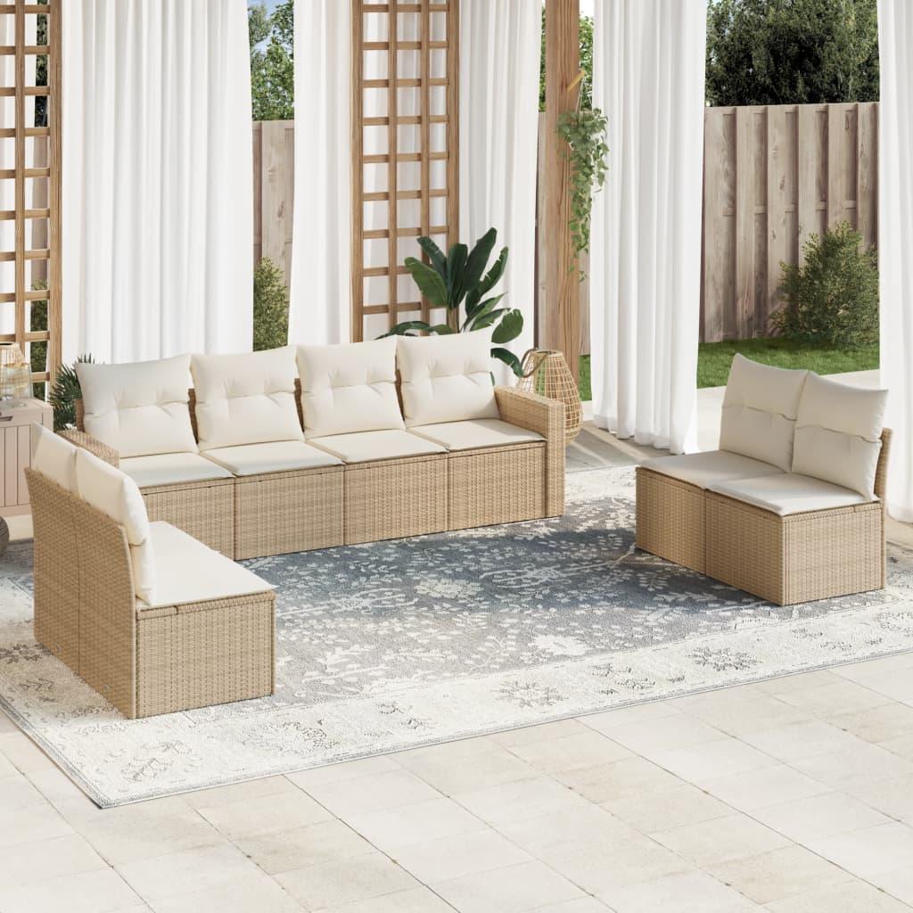 Sofasæt til haven 9 dele med hynder og bord i polyrattan beige Sofasæt til haven 9 dele med hynder og bord i polyrattan beige