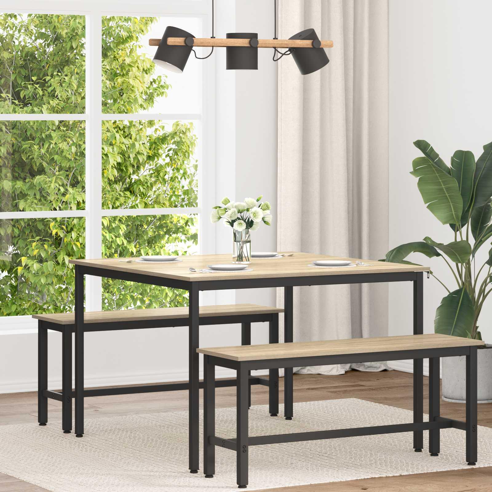 Spisebord 110 × 110 × 75 cm med sort metalramme Spisebord 110 × 110 × 75 cm med sort metalramme
